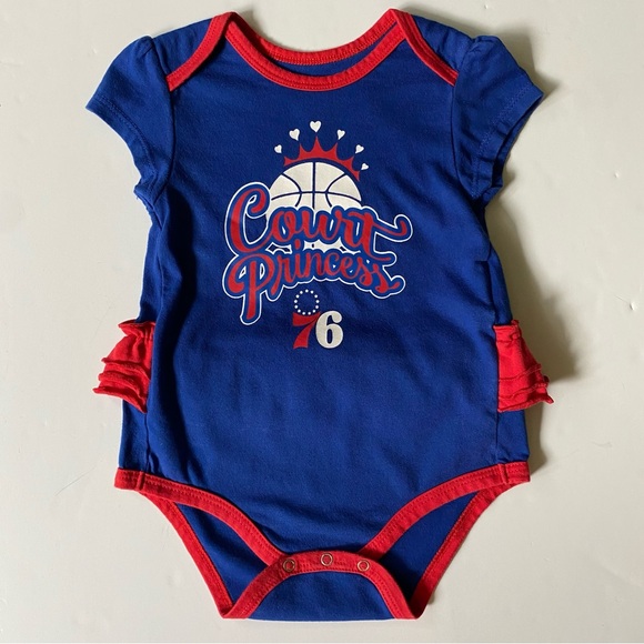 Philadelphia 76ers One Piece Size 6 9 Months Court Princess Romper Ruffle Hoops - Picture 1 of 15